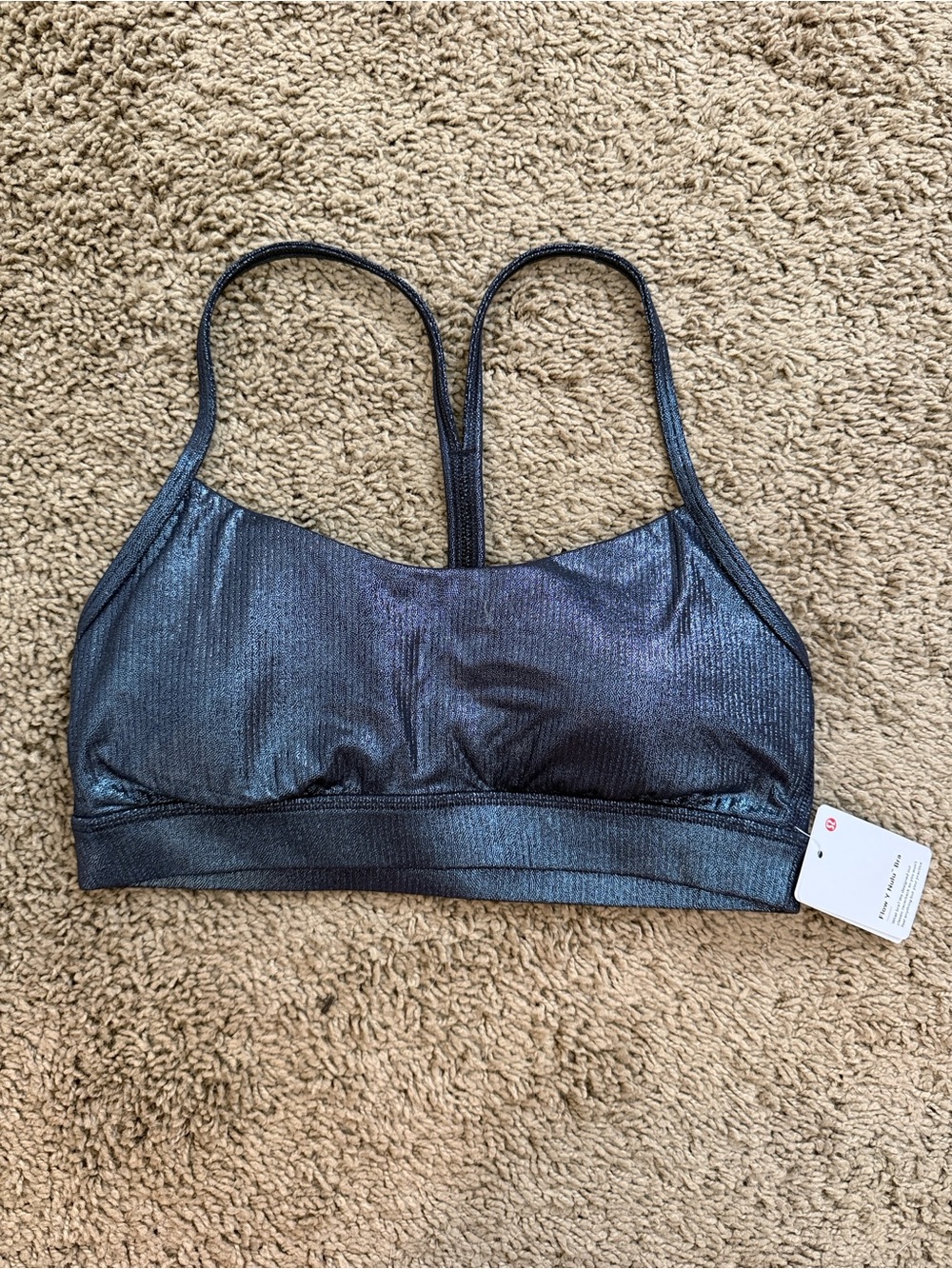 lululemon athletica Flow Y Shimmering Charcoal Blue Sports Bra